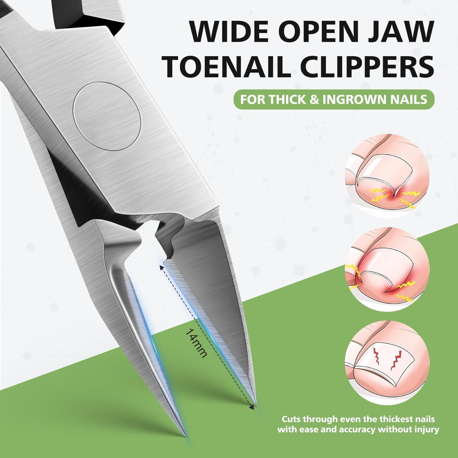 Toenail Clippers Straight Blade for Thick Toenails, Wide Open Pointed Jaw Toenail Cutter for Ingrown Nails, Podiatrist Recommended Toenail Cutter