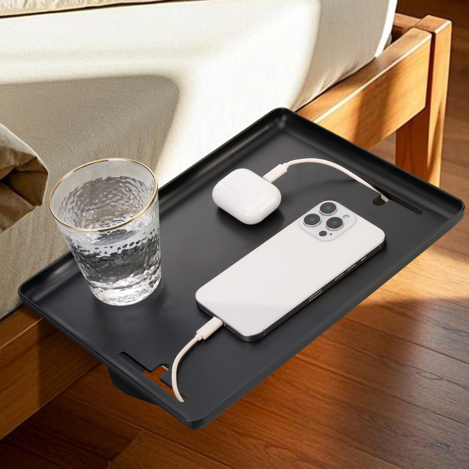 2PCS Removable Bedside Shelf, Bedside Tray for Bunk Beds, Bed Storage Organizer Shelf, Bedroom with Clip on Nightstand for Bedroom (Mounted on Bed Frame) (2, Black)