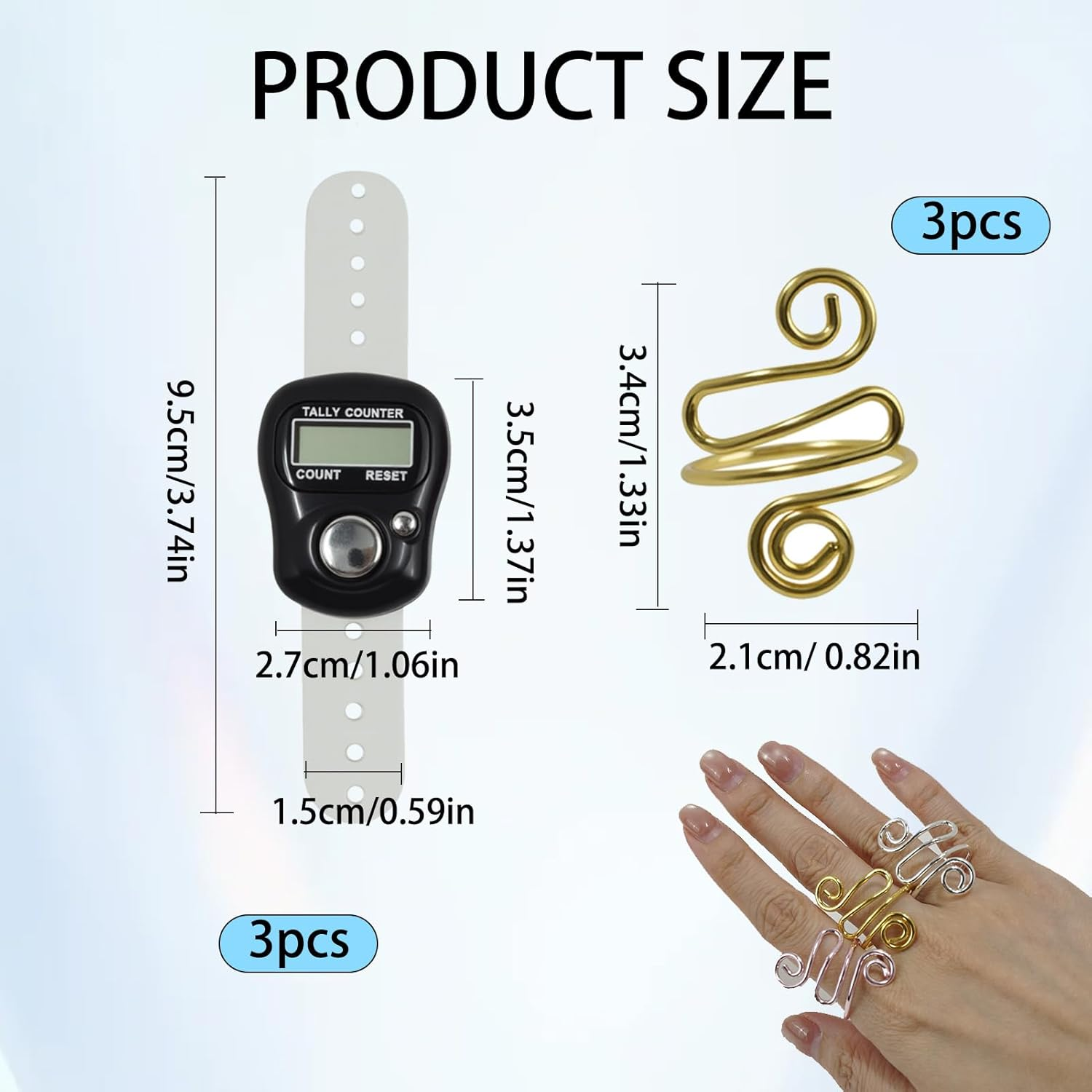 6 Pcs Electronic Finger Tally Counter Crochet Tension Rings Set, Mini LCD Digital Display Handheld Pitch Clicker, Adjustable Crochet Yarn Tension Ring for Knitting Crocheting Easy to Carry (Colors) image number 6