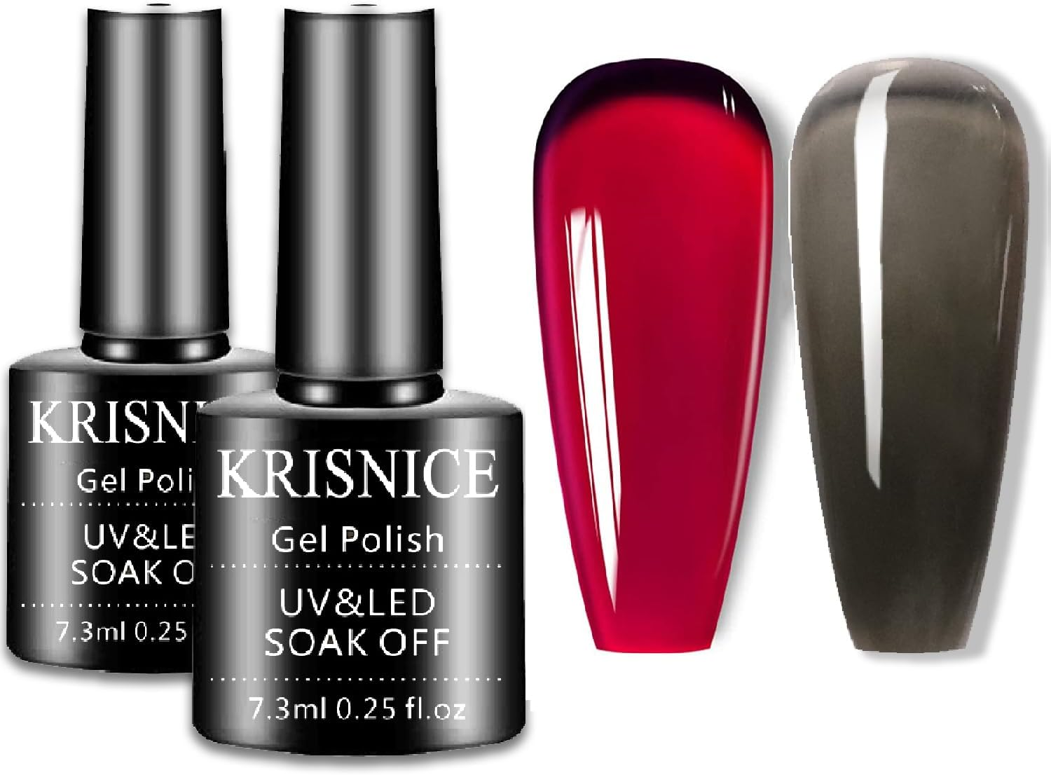 KRISNICE Jelly Crystal Gel Nail Polish Set Wine Burgundy Red Black Translucent Fall Autumn Designs Manicure DIY Home UV LED Soak off Art Gift (CS2-014)