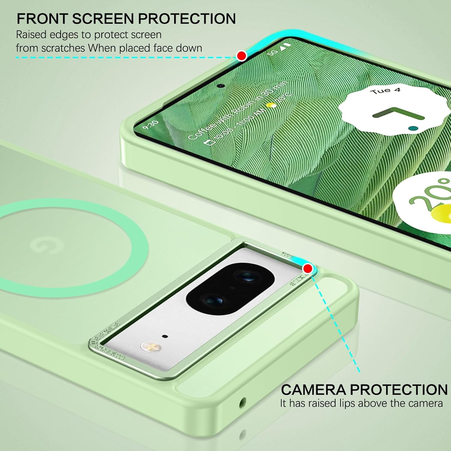 BENTOBEN for Google Pixel 7 Case [Compatible with Magsafe] Translucent Matte Magnetic Pixel 7 Case Magsafe Slim Thin Shockproof Women Men Protective Phone Cover for Google Pixel 7 6.4", Matcha Green - Grey Blue image number 7