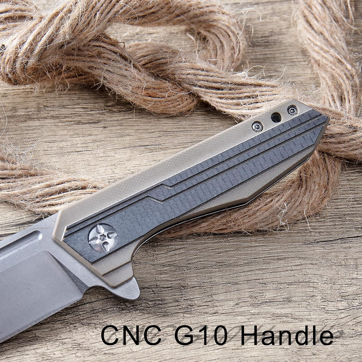 Folding Pocket Knife, Stone Wash Blade, G10 Handle, 440B Stainless Steel, Outdoor Survival Camping EDC Tools (Brown) image number 5