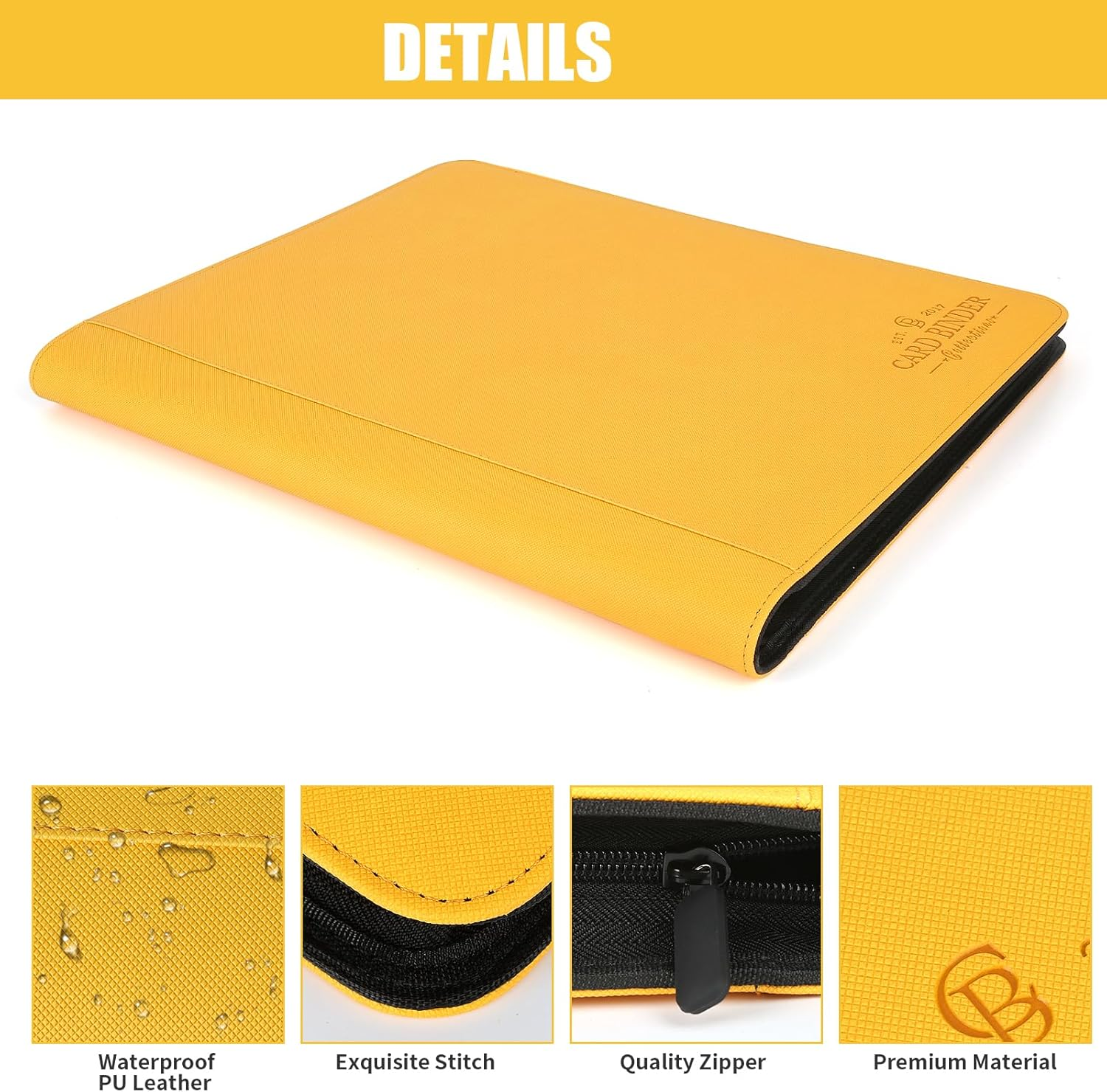 Toploader Binder,Toploader Hard Cases, 9-Pocket Pages Sleeves Hold up 288 Cards.Toploader Card Binder with Sleeves for &ldquo;3&times;4&rdquo; Rigid，Card Holder(Yellow1) image number 1