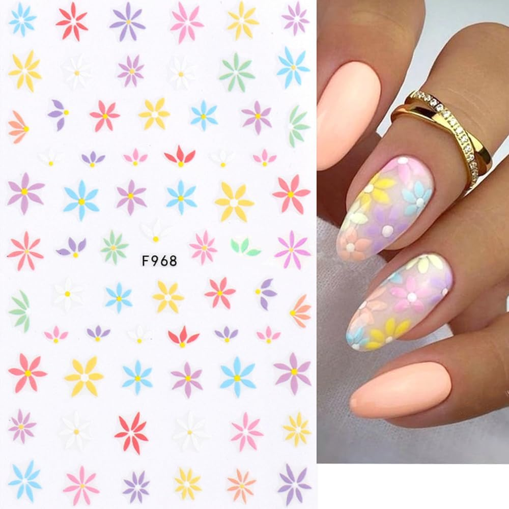 5Sheet Nail Stickers Self-Adhesive 3D Flowers Nail Art Stickers Daisy Wild Flowers Spring Flowers Nail Stickers 3D Nail Design DIY Manicure Decoration (5 Sheets)