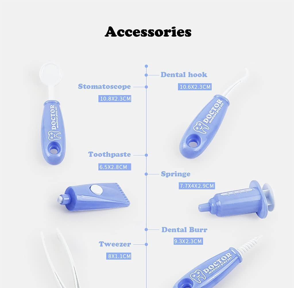 9PCS Plastic Simulation Dentist Play Set Medical Kit Pretend Toy for Kids Hygienic Habbit Cultivation Role Play Game for Children 6 Colors (Purple/Pink/Yellow/Green) Simple OPP Bag Packaging (Blue)&hellip; image number 5