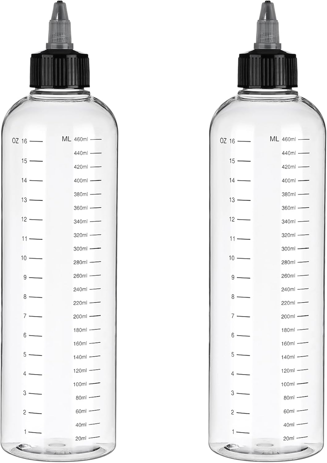 Applicator Bottle for Hair, 2 PCS 16.9Oz Clear Squeeze Bottles Plastic Hair Color Bottle Applicator Twist-On Top Tip Cap with Ratio Graduated Scale, Hair Oiling Applicator Hair Oil Container image number 4