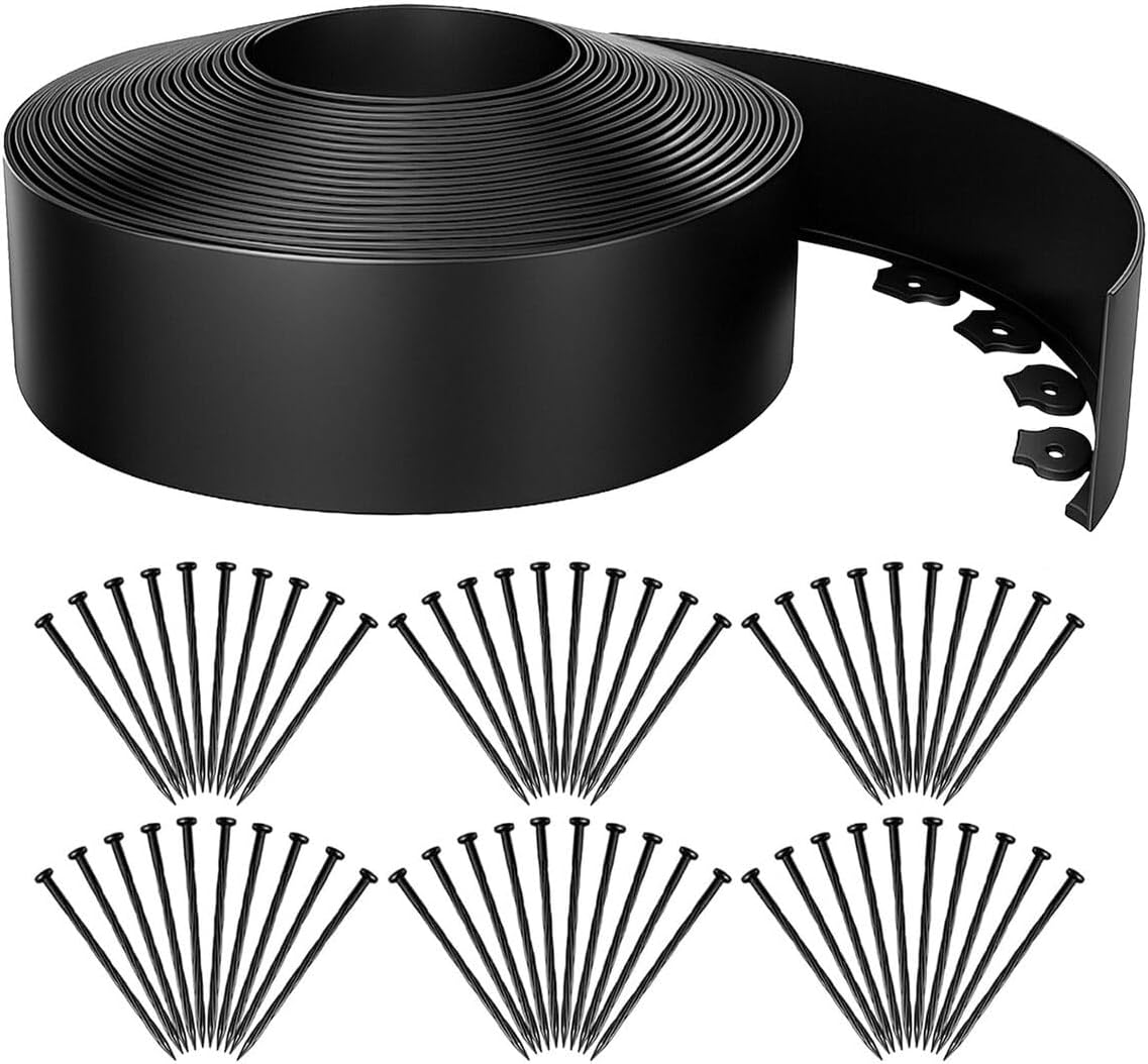 OGL 30Mx15Cm Garden Bed Edging, Flexible DIY Lawn Landscape Border Fence for Flower Plant Grass Path Driveway Plastic Barrier Roll Kit