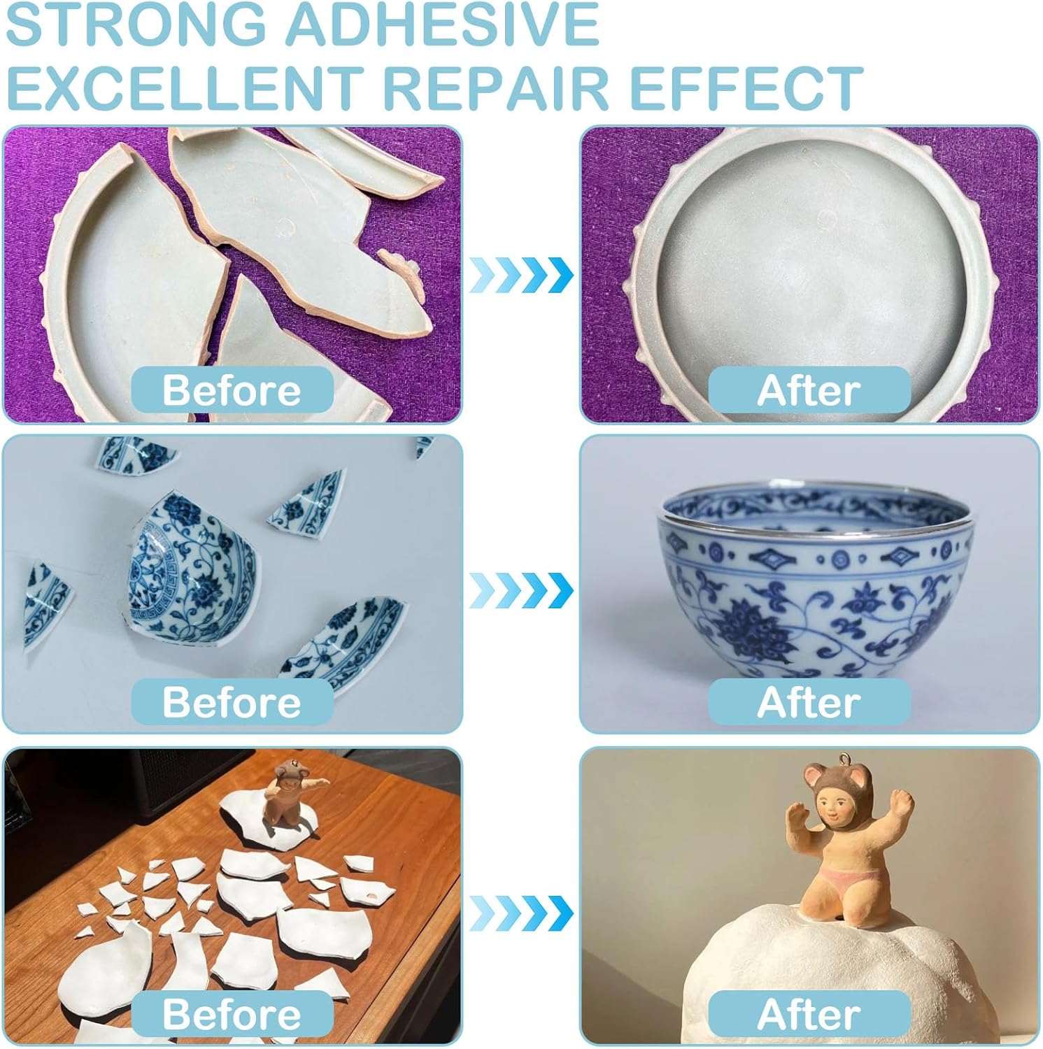 WAN2TLK Ceramic Glue 60G, Waterproof Ceramic Glue Repair for Pottery, Heat-Resistant, Porcelain Glue for Bonding Pottery, Glass, Plastic, Acrylic, Metal, Wood, Rubber - 6 Applicator Nozzles image number 4