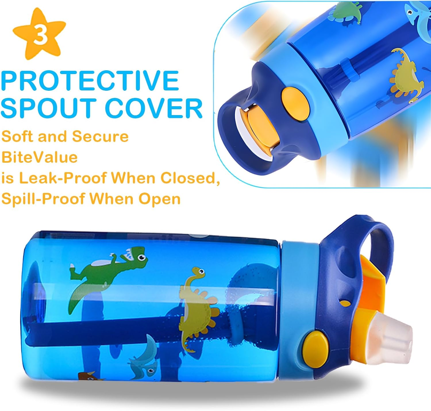 16Oz/480Ml Children Water Bottle with Tritan, Bpa-Free Cup, Leak-Proof &ndash; Straw Top with Lock - Suitable for Schools, Sports, Camps, Picnics&More, Drink Bottle for Children (Dinosaur)