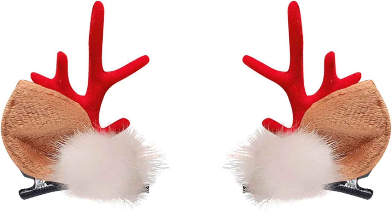 LERTREE 4 Pairs Girls Novelty Antler Hair Clip Women Hair Barrettes Cute Deer Horn and Ears Christmas Hair Pins Xmas Party Supplies (Red) image number 2