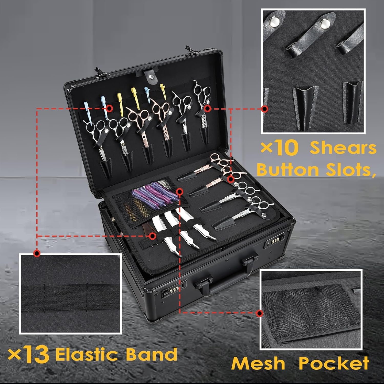 Yueieoun Barber Case with Clippers Sliding Tray, Profesional Barbers Briefcase Tool Case, Barber Cases for Clippers and Supplies, Hair Scissors Trimmer Organizer, Salon Grooming Hard Travel Suitcase image number 2