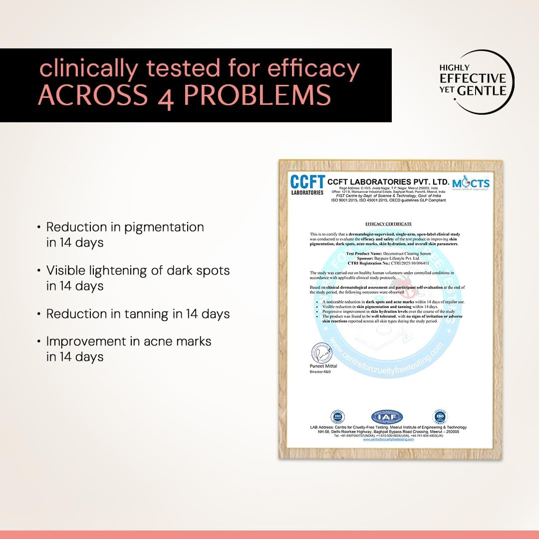 Deconstruct Clearing Serum 2% Alpha Arbutin + 5% Niacinamide | anti - Pigmentation & Tanning Face Serum | Clears Dark Spots, Marks, Hyperpigmentation | for Both Men & Women | 30Ml image number 3