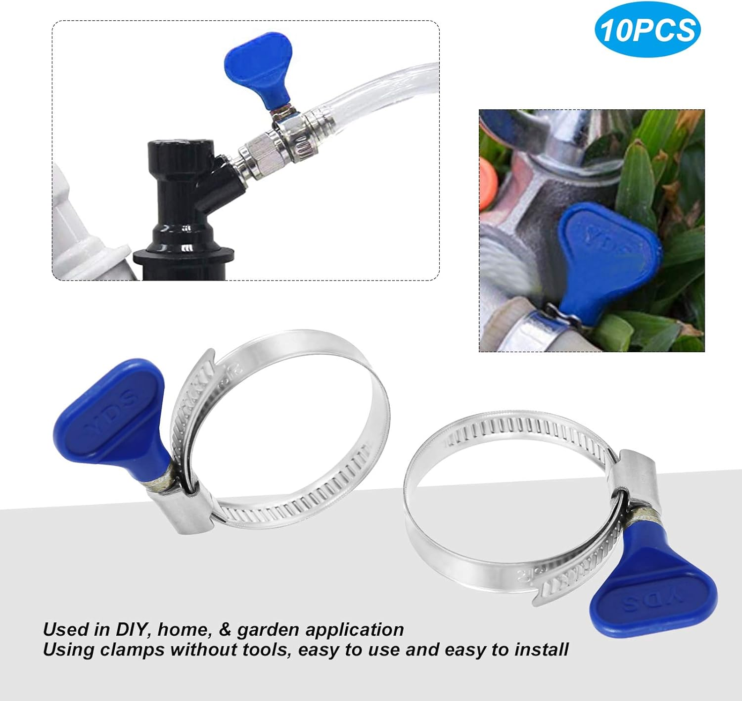 Pack of 10 Stainless Steel Hose Clamps 50-70Mm (1-7/8" to 2-7/8") Clamp 304 Stainless Steel Butterfly, 9Mm Width 0.6Mm Thickness Shank Card, for Pipeline Automotive (3-Blue-(50-70Mm) - Yellow image number 5