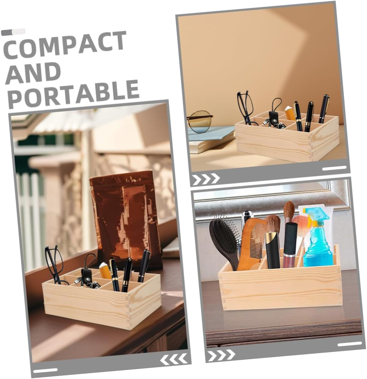 Tofficu 2Pcs Wooden Pencil Case Desk Organizer Storage Box for Stationery Wood Pen Holder Crayon Organizer for Office School image number 2