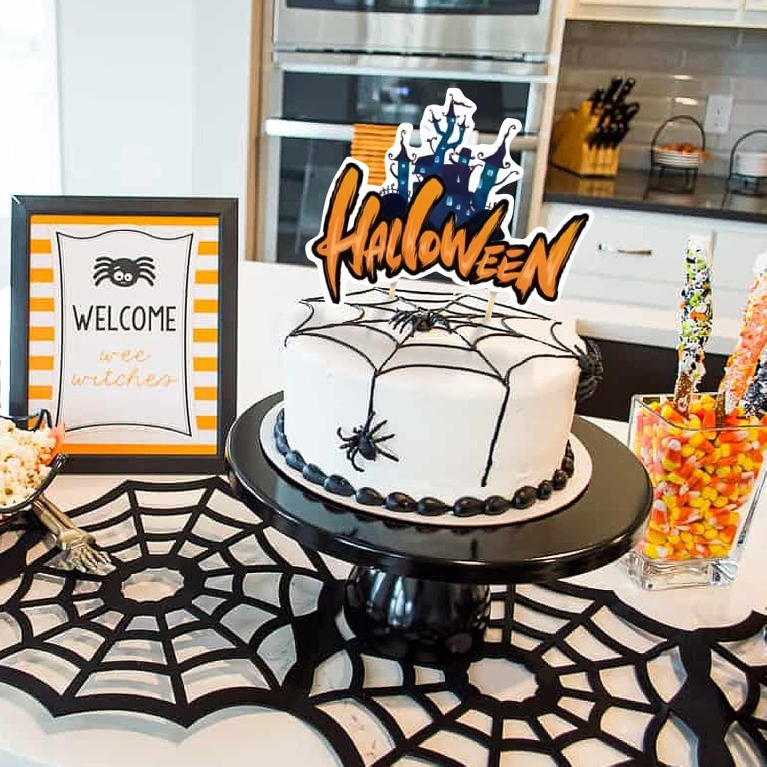 Halloween Dessert Toppers,7X Halloween Theme Cake Decor - Castle, Zombie, Ghost, Witch, Black Cat, Vampire, Pumpkin Fruit Food Cake Topper for Birthday image number 6