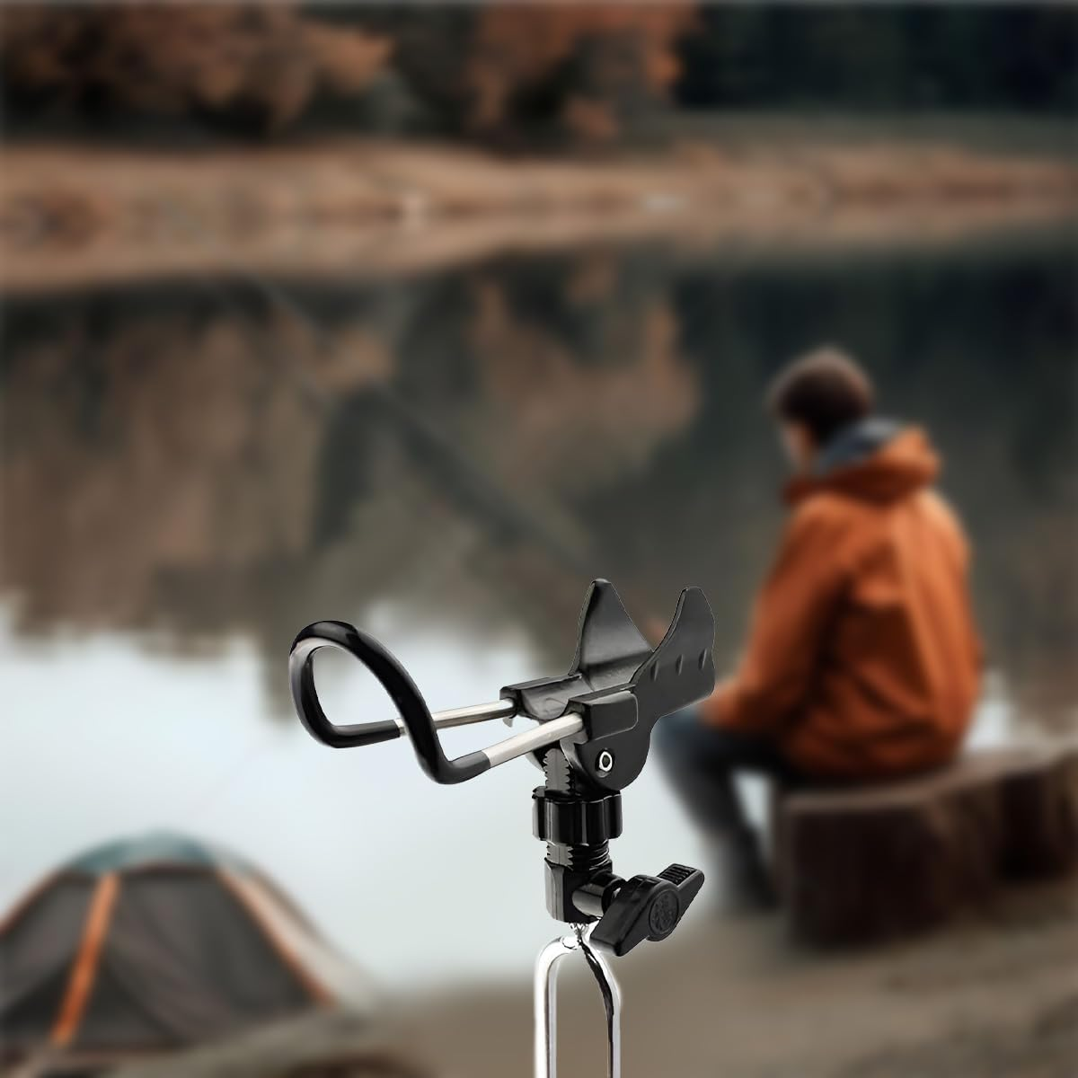 AIMALL Universal Adjustable Fishing Rod Holder &ndash; Durable Hands-Free Bracket with Clamp for Boat and Shore Fishing, Compatible with Hand and Sea Rods, Black image number 1