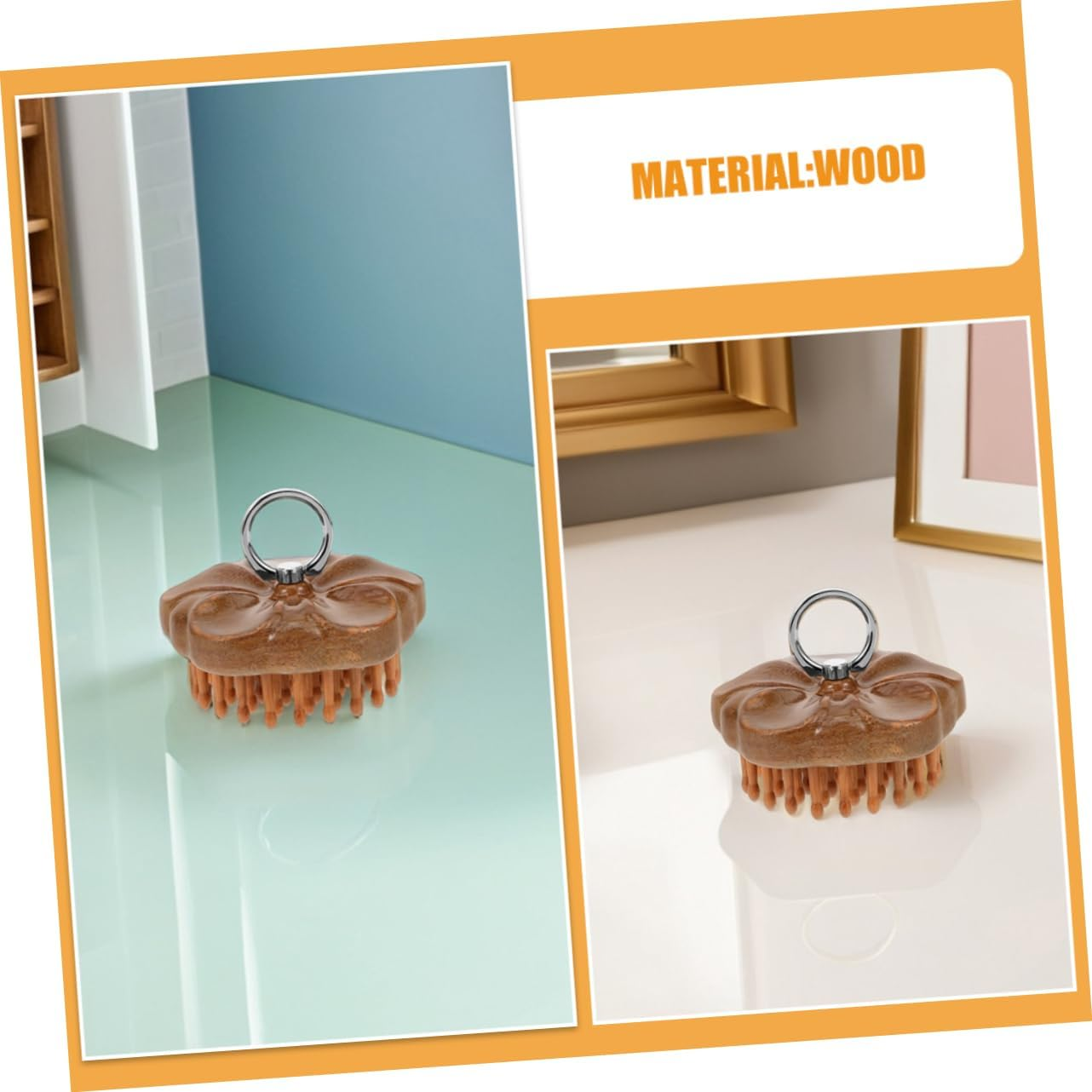 BAZEITFLOW 2Pcs Ergonomic Wooden Scalp Massage Brush with Ring Handle Fine Teeth Comb for Meridian Acupoint Stimulation Dandruff Removal Relaxation and Sleep Improvement for Home Use image number 2