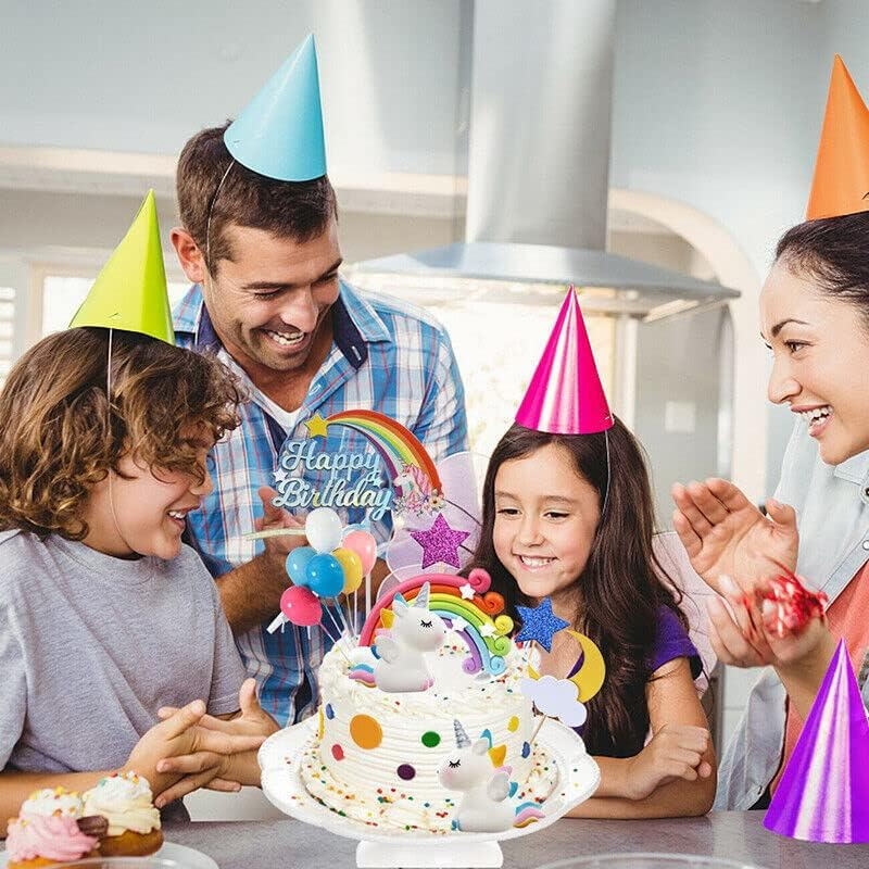 AIMALL 21Pcs/Set Unicorn Cake Topper Kit Cloud Rainbow Happy Birthday Banner Decoration with Rainbow, Happy Birthday Banner, Clouds, Stars & Moon, and Unicorns, Fits 6-10 Inch Cakes image number 3