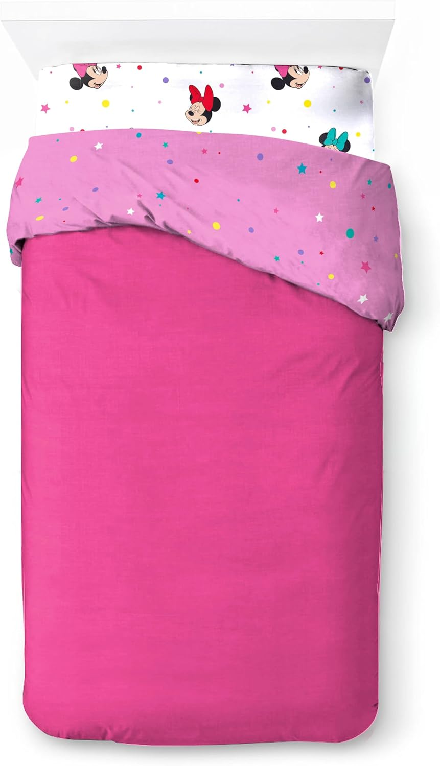 Jay Franco Disney Minnie Mouse Rainbow 100% Cotton 3 Piece Single Bedding Set - Includes Duvet Cover, Fitted Sheet & Pillowcase