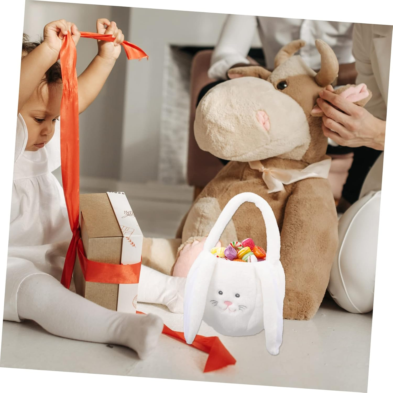 Easter Bunny Plush Basket Adorable Easter Decor Lightweight Storage Container for Candy and for Weddings Parties Special Events Chic and Stylish Design image number 5