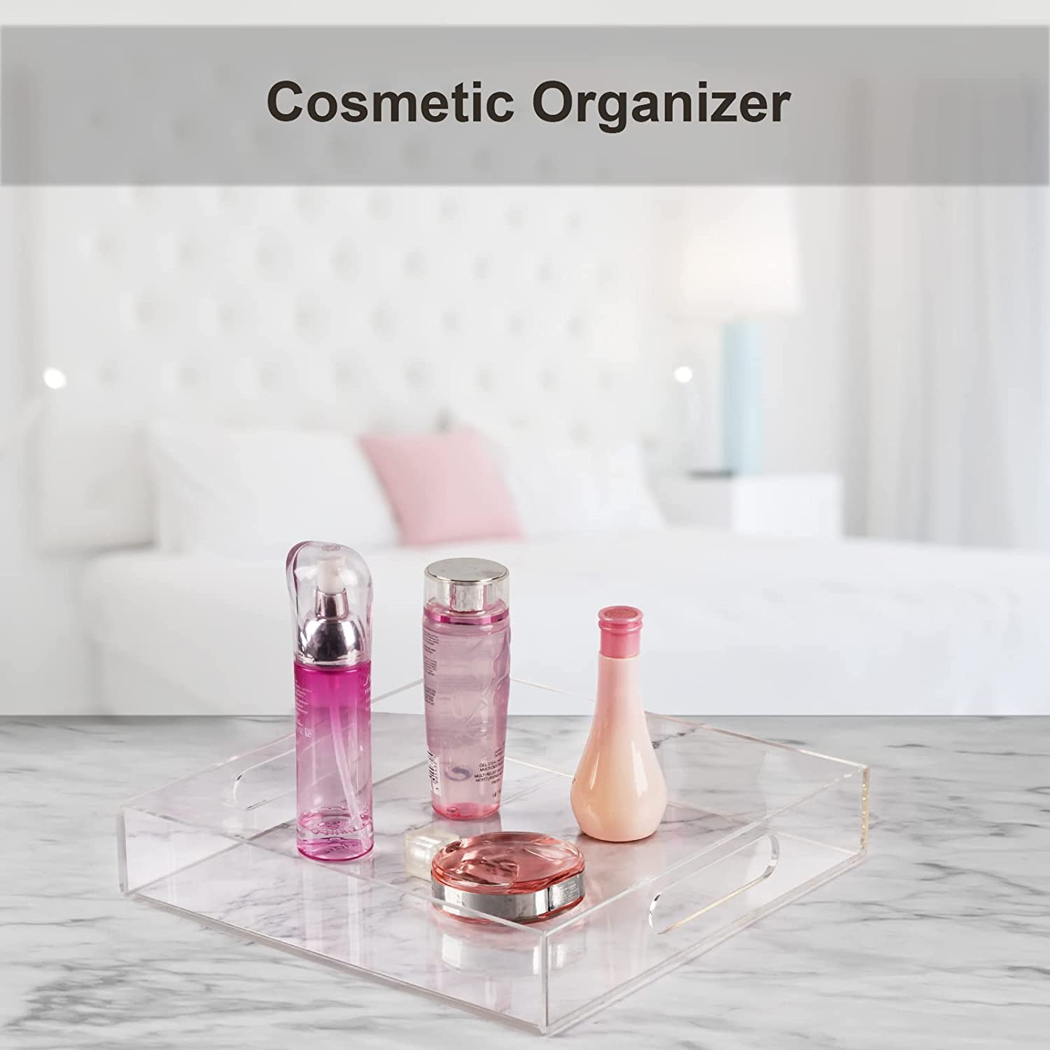 Boxalls Acrylic Serving Tray 12X12 Inch, Clear Rectangular Tray with Handle, Decorative Ottoman Tray Organizer for Appetizer, Breakfast, Coffee Table, Countertop, Bathroom image number 4