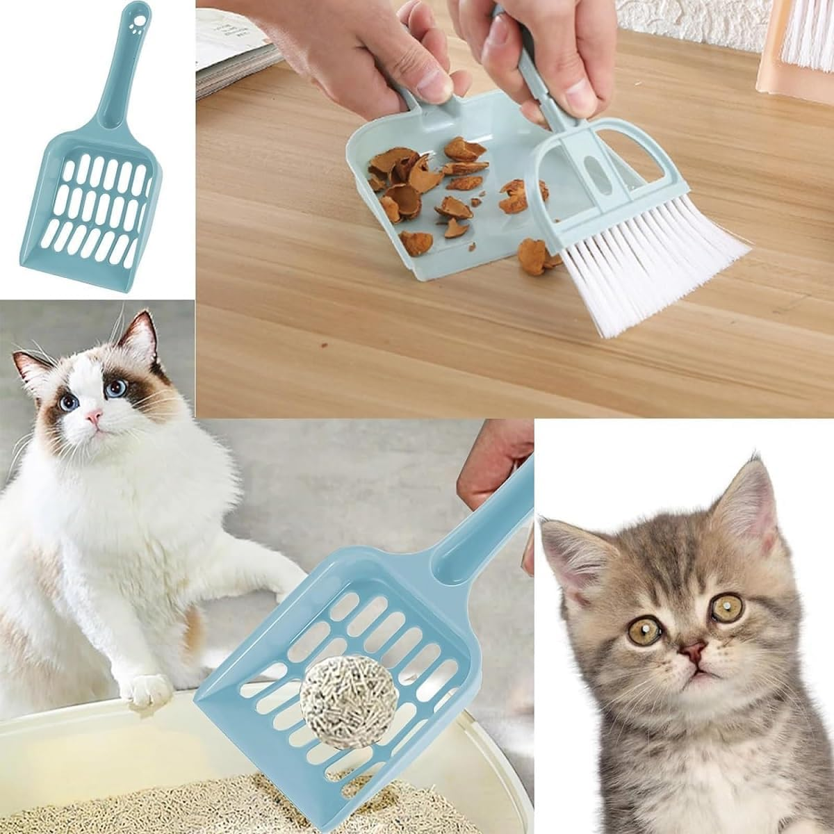 Kiuiom Cleaning Tools for Cat Litter, Plastic Cat Litter Shovel, Cat Litter Scoop, Broom Set, Cleaning Devices for Filtering Cat Litter for Cleaning Cat Sand Toilets image number 3