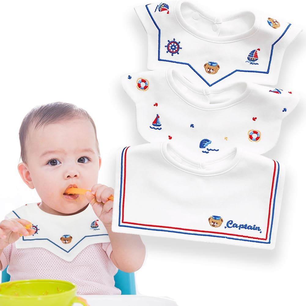Amersis Sailor Baby Bibs 3 Pack for Baby Boys and Baby Girls