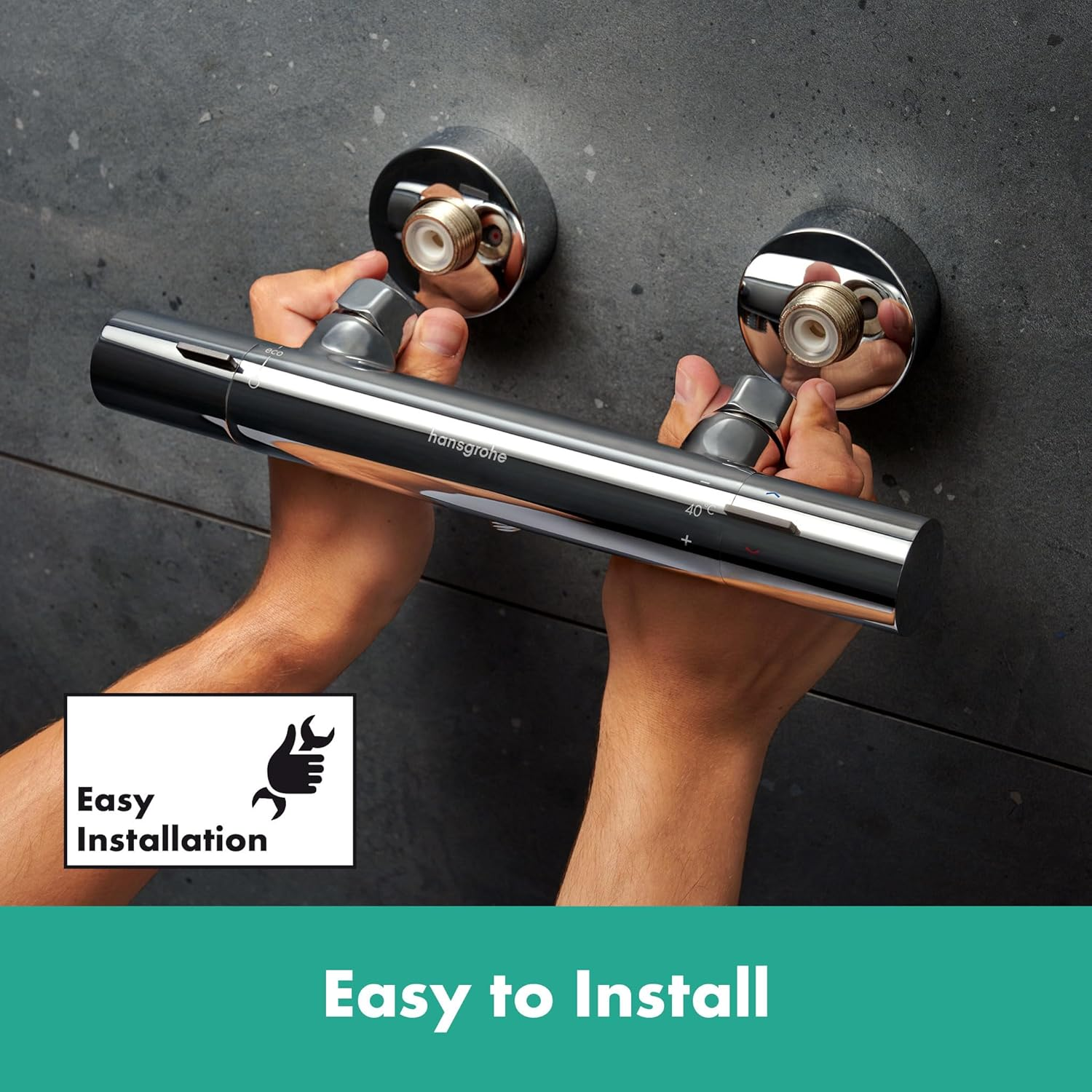 Hansgrohe Ecostat Fine - Shower Thermostat Exposed with Ecostop+, Thermostatic Shower Mixer with Safety Stop at 40 &deg;C, Thermostat for Showers, Mixer Tap for 1 Function, Chrome, 13324000 - Chrome image number 2