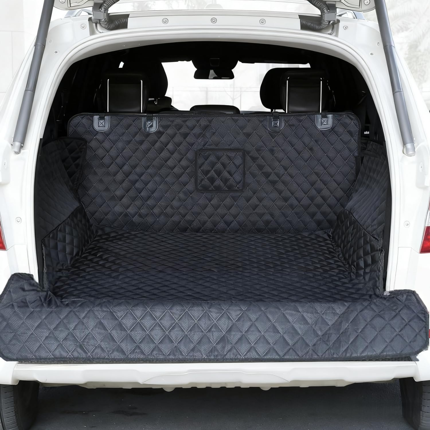 Dog Car Seat Cover Hard Bottom, Waterproof Pet Car Seat Cover Dog Car Hammock for Suvs Sedans Vans, Non-Slip Large Size Universal Fit Dog Seat Cover with Bumper Flap & Side Protectors, Black