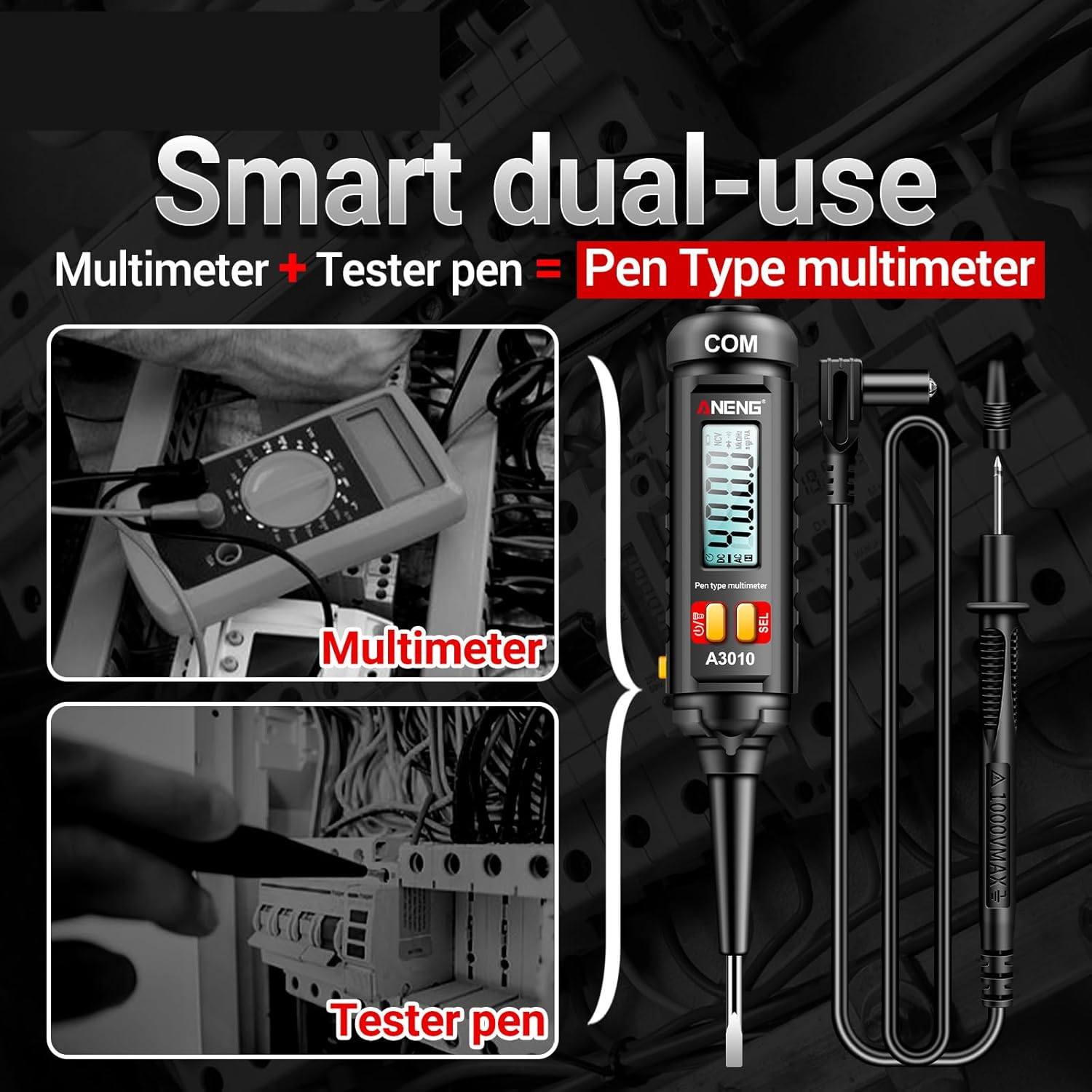 A3010 4000 Counts Pen-Type Multimeter True-Rms Backlight Multi Meter Digital Auto Range Tester LCD Electrician Tools image number 3