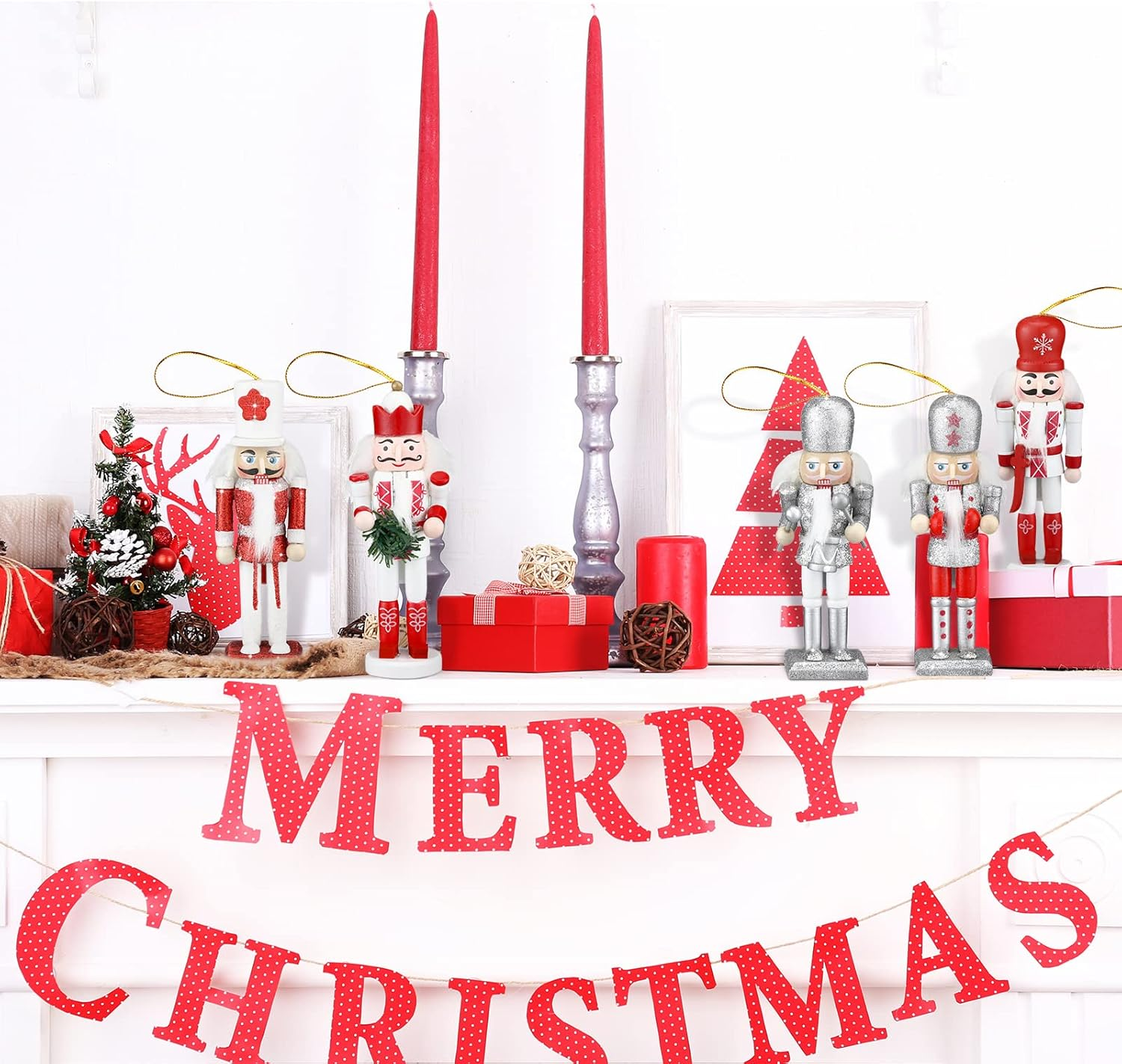 10 Pcs Christmas Nutcracker Ornaments Wooden Nutcracker Hanging Decorations 5 Inch Tall Nutcracker Figures Nutcracker Christmas Decorations Nutcracker Soldiers for Figures Puppet Toy (Red Series) - Red image number 6