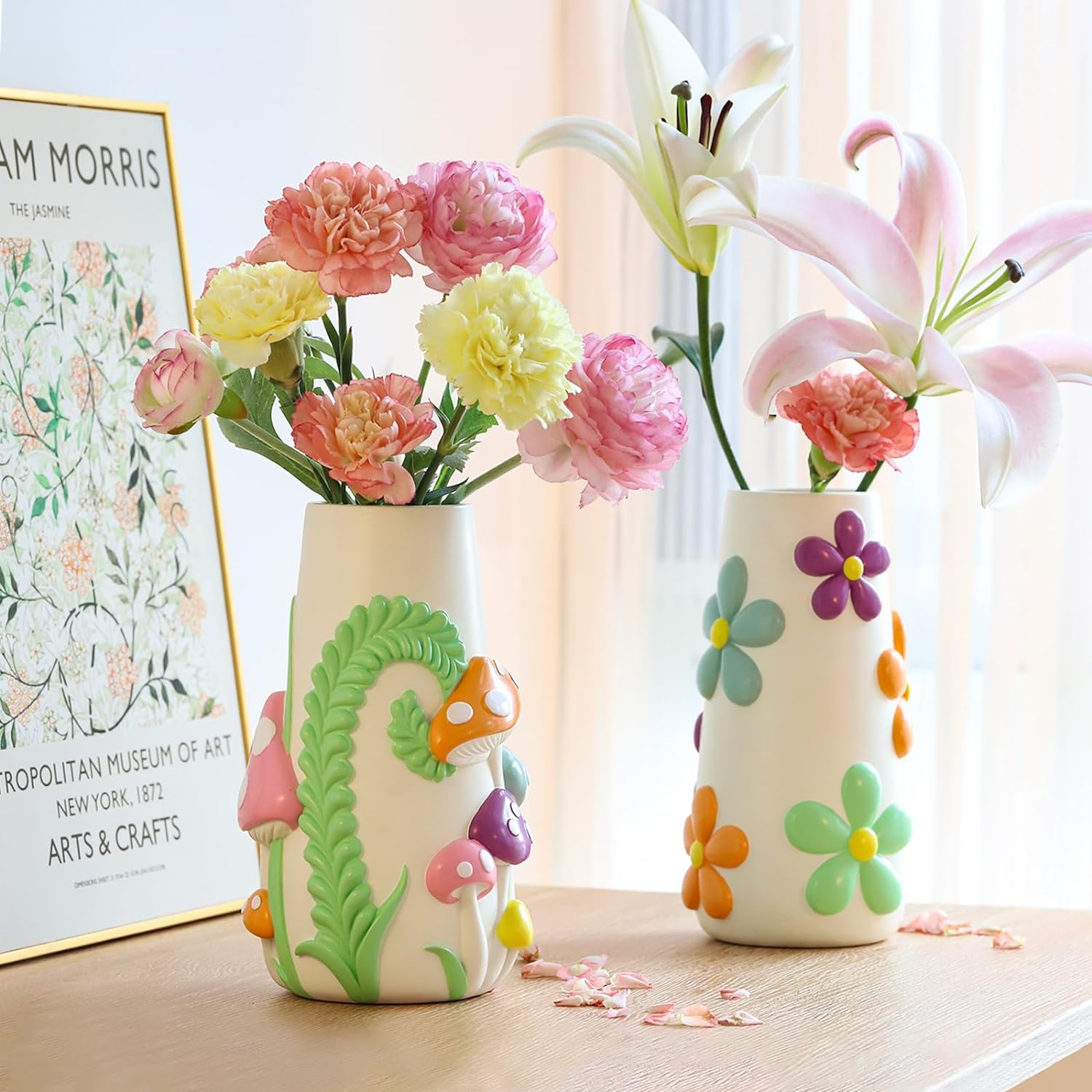 GUGUGO Pastel Flower Vase for Flower, 8-Inch-Tall Rainbow Funky Mushroom Decor, Eclectic Vases for Flowers, Unique Colorful Decorative Vase, Cute Room Decor image number 1