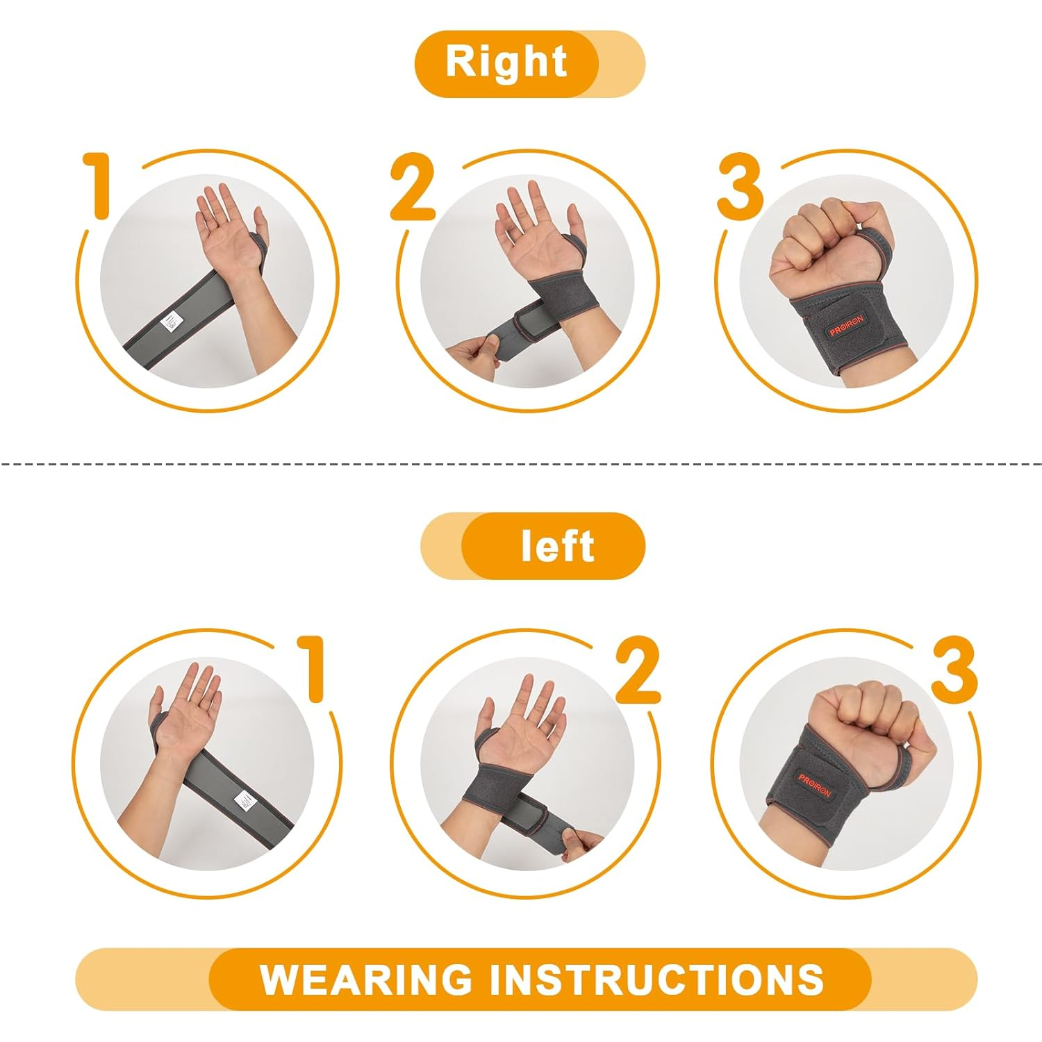 PROIRON Wrist Supprot Wrist Compression Strap and Wrist Brace Sport for Fitness, Weightlifting, Tendonitis, Carpal Tunnel Arthritis, Pain Relief-Wear Anywhere-Adjustable (Single/Pair) image number 6