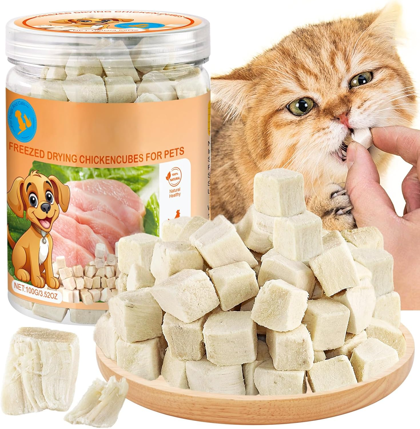 Freeze-Dried Chicken Cat Treats, Chicken Cube Snacks for Cats and Dogs, Single Ingredient Dog Chickens Treat