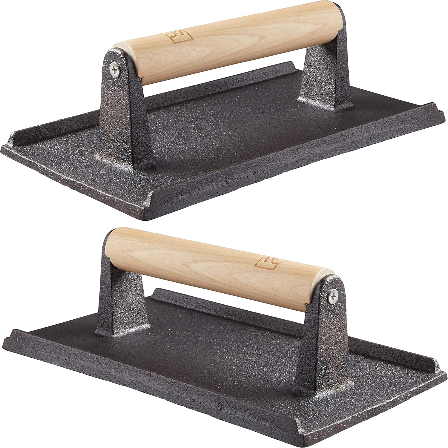 Pro Grade, Pre Seasoned Cast Iron Grill Weight 2Pk. Heavy Duty Steak and Burger Press with Wooden Handle for Grills, Griddles and Flattops. Perfect Gadget for Bacon, Paninis, Sandwiches and Vegetables image number 6