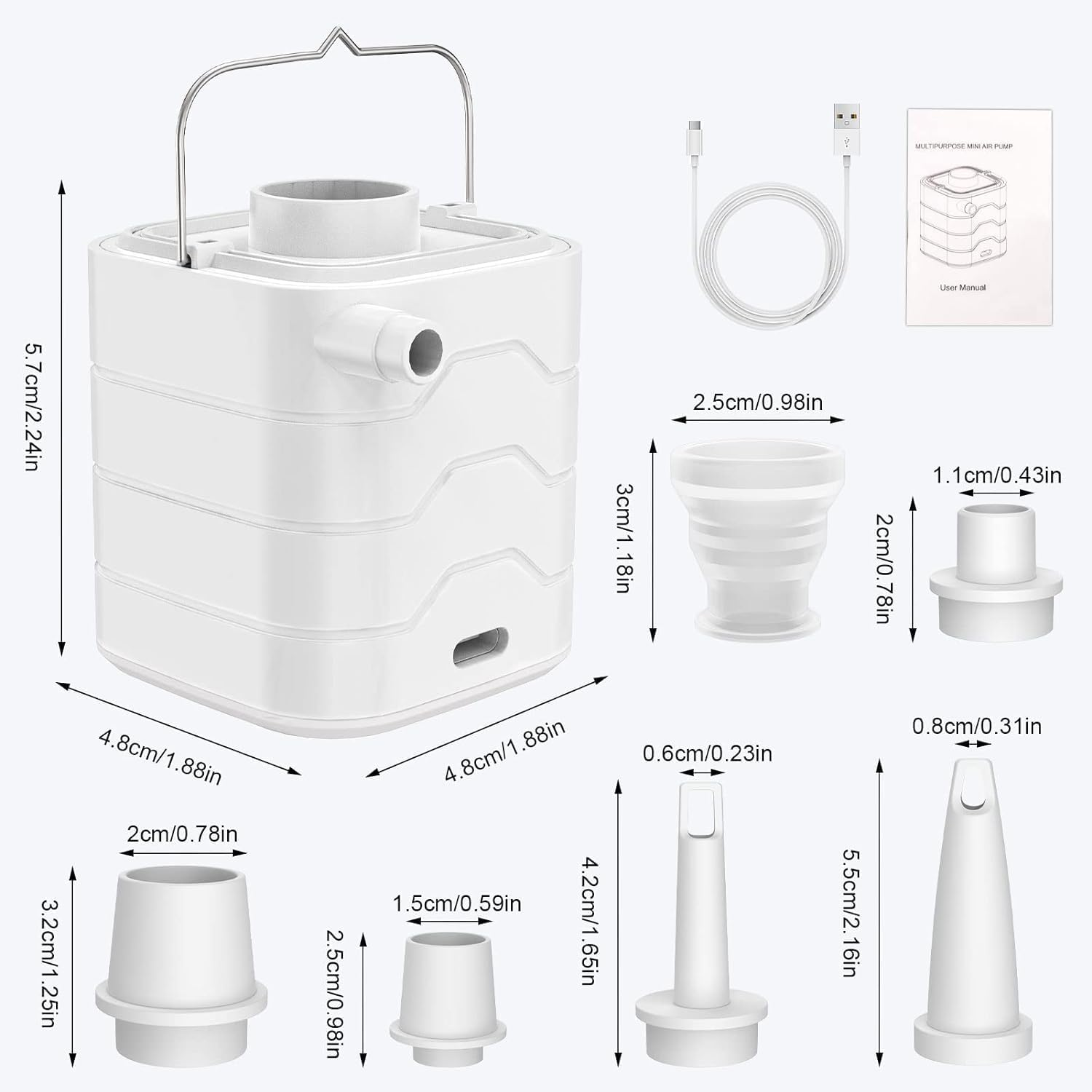 Portable Air Pump, Beedove Mini Air Pump with Camping Light, 2400Mah Battery USB Rechargeable, 5 Nozzles Quick Inflate Deflate Pump for Swimming Ring Pool Toys Air Mattress Bed Vacuum Storage Bags image number 4
