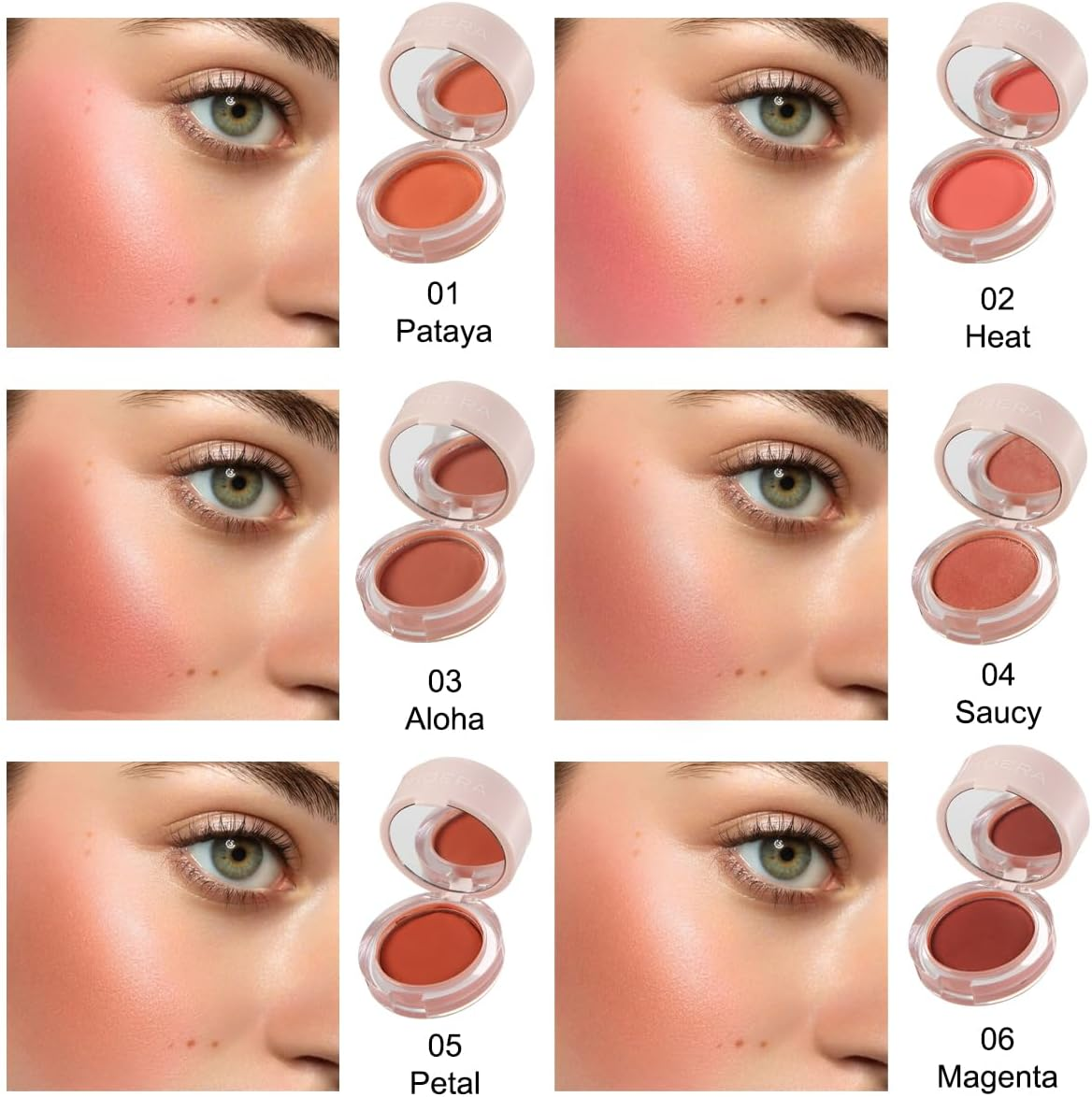 PHOERA Cream to Powder Canned Blush Mud &ndash; Lightweight Longwear Cheek Blush with Puff & Mirror &ndash; Matte & Shimmer Finish &ndash; 6 Buildable Shades for Natural Radiant Glow (03 Aloha, One Size)