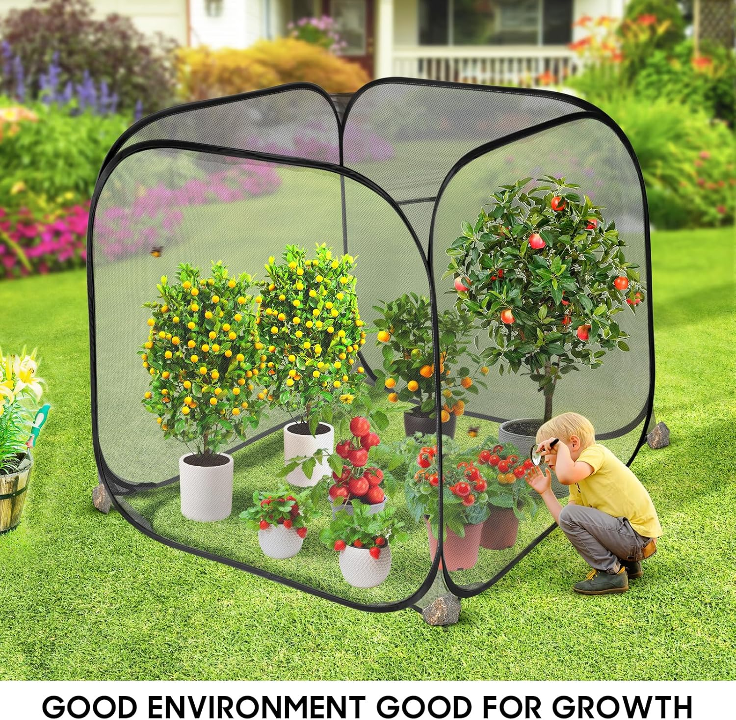 MIAOKE Pop up Mesh Plant Cover, 90&times;90X97 Cm No Build Garden Netting Protection against Insects, Raised Bed Cover for Barrier against Insects for Vegetable Plant Fruit Animals image number 2