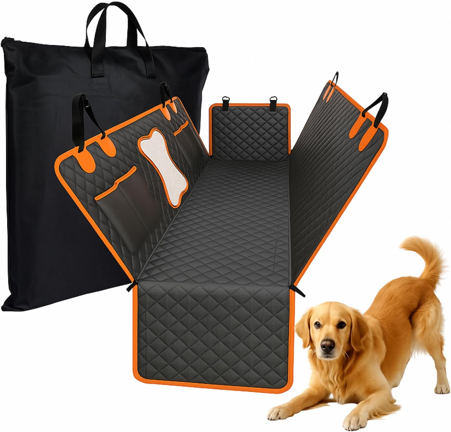 Back Seat Extender for Dogs, Hard Bottom Dog Hammock for Car with Mesh Vision Window | Waterproof, Dog Car Seat Cover Includes Carry Bag - Foldable & Easy to Store Compatible with Cars SUV & Trucks image number 2