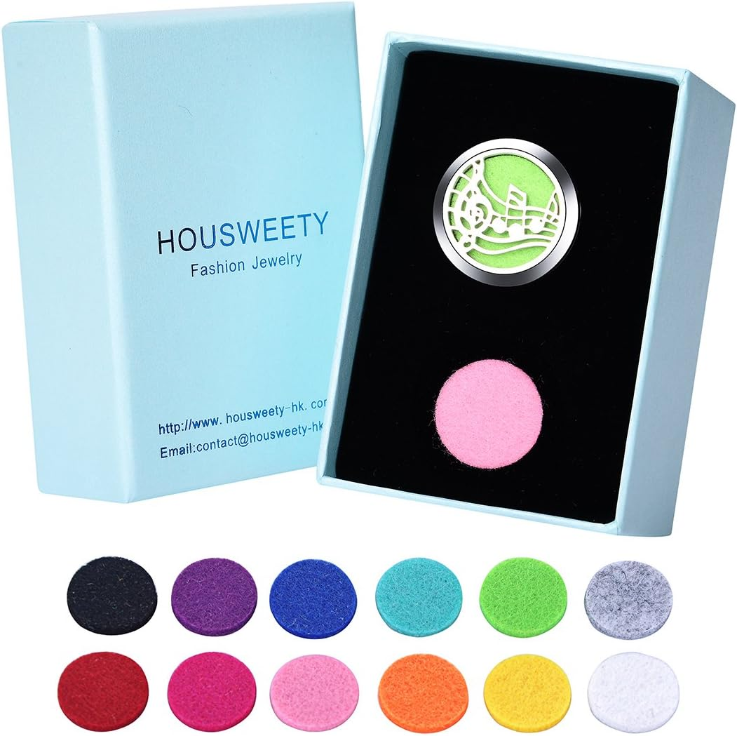 HOUSWEETY Car Air Freshener Aromatherapy Essential Oil Diffuser - Music Note Stainless Steel Locket,12 Refill Pads image number 4