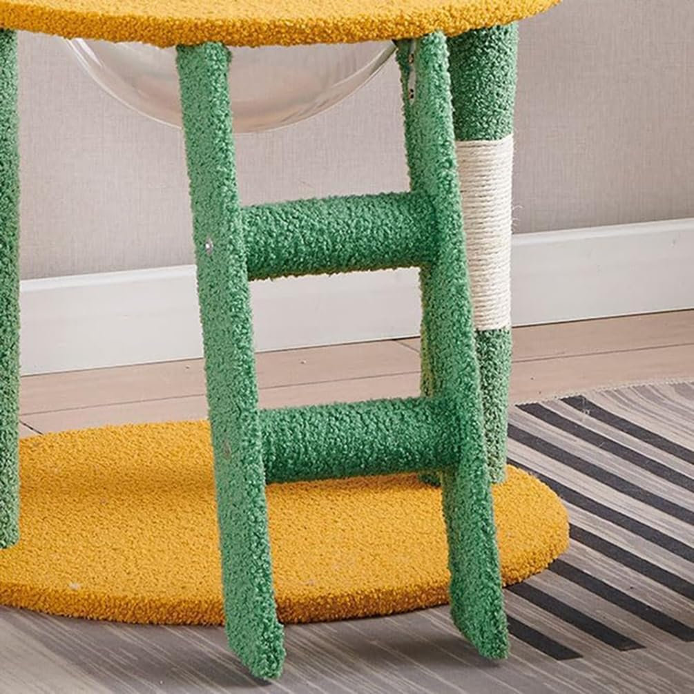 Cat Tree, Cactus Cat Tower with Sisal Covered Scratching Post, Cozy Space Capsule, Plush Staircase and Fluffy Ball for Home Living Room Bedroom