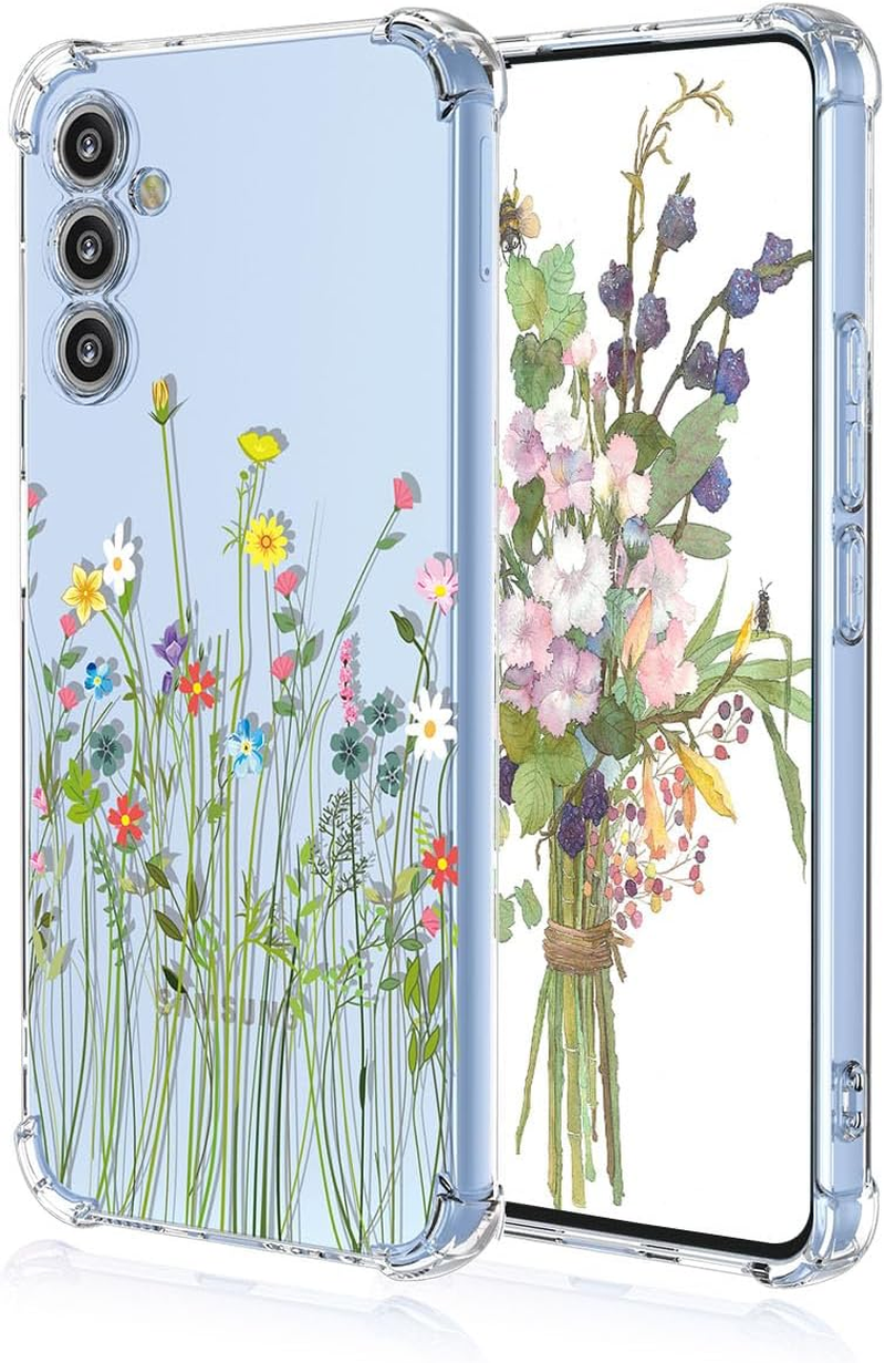 YUEQIAN Case for Samsung Galaxy A17 5G/4G, Colourful Pretty Flowers Cartoon Pattern Clear Mobile Phone Case, Transparent Ultra Thin Soft TPU Bumper Shockproof Girls Protective Case (Sakura)