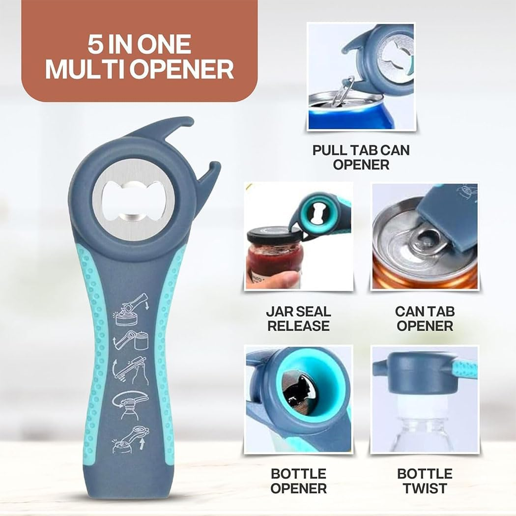 Idopick Jar Opener 4 in 1 Multi Function Can Opener for Opening Jars with Lids, Wine Bottles & Plastic Jars Bottle Opener Kit with Silicone Handle for Children, Elderly and Arthritis Sufferers image number 1