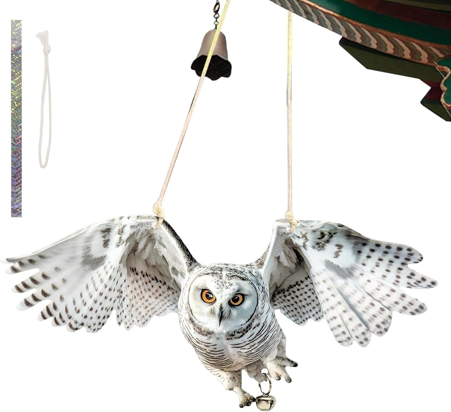 Bird Scarer Flying Kite, Wind-Action Owl Realistic, Crops Farm Protector, Bird Hawk Flying Kite, Double-Sided Animal Owl Eagle Reflective Bell, Scares Birds from Garden, Boat, Farm, Home