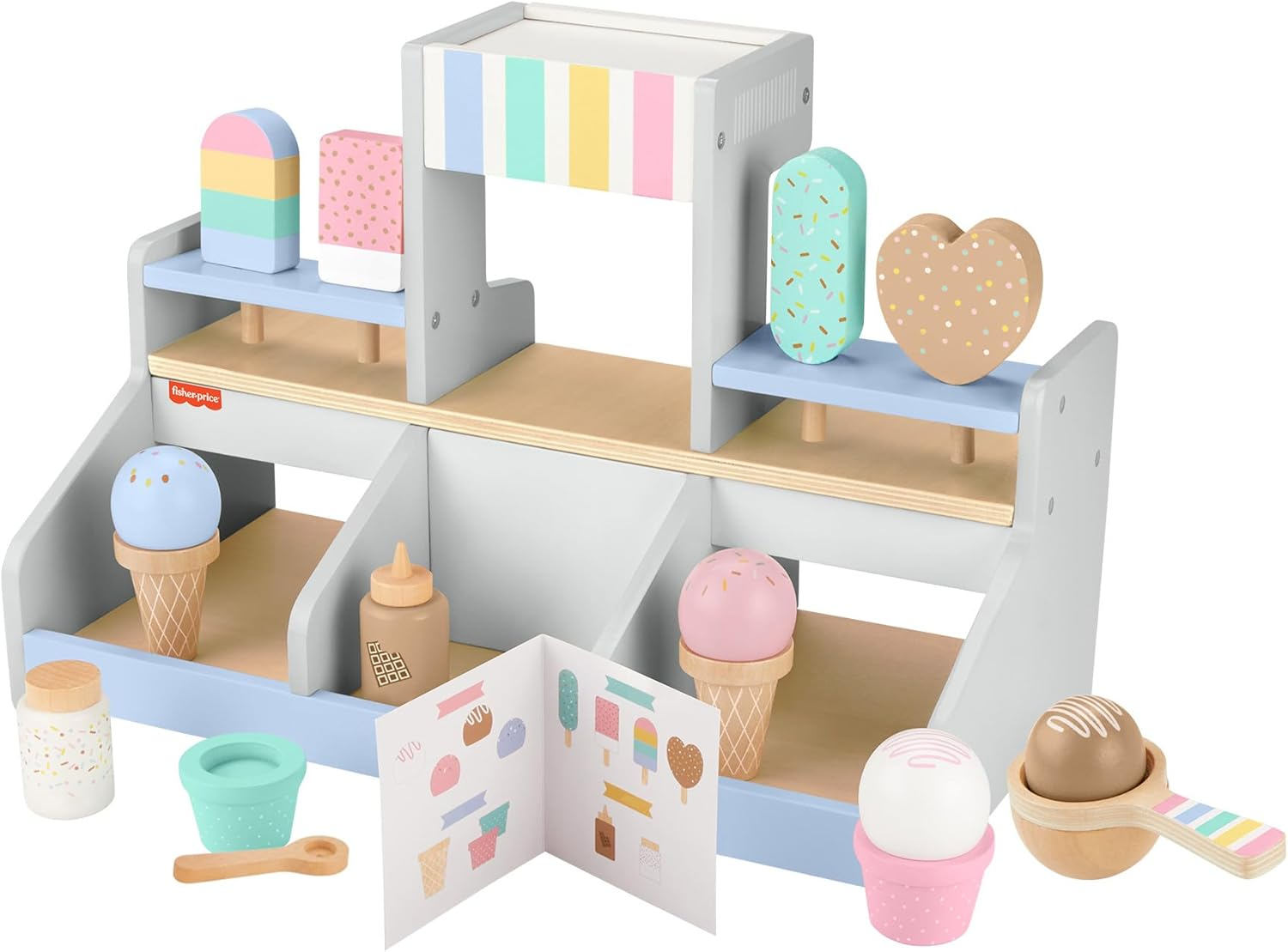 Fisher-Price Preschool Toy Wooden Ice Cream Shop Playset, 18 Wood Pieces for Pretend Play Ages 3+ Years image number 3