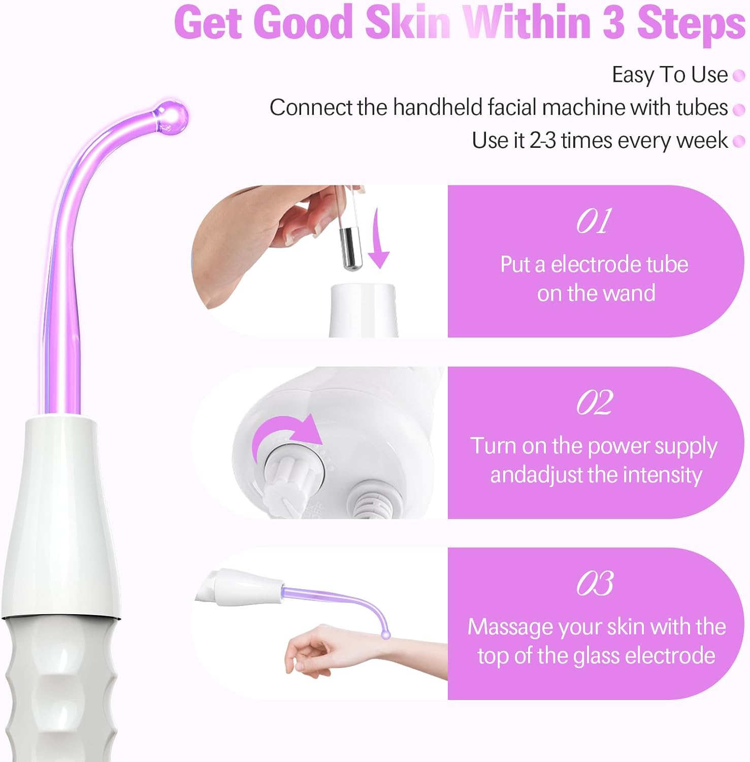 High Frequency Stick Face Portable Hand Electrode Stick Glass Tube Skin Therapy Device with 4 Argon Rods - Acne Treatment - Skin Tightening - Wrinkle Reduction image number 4