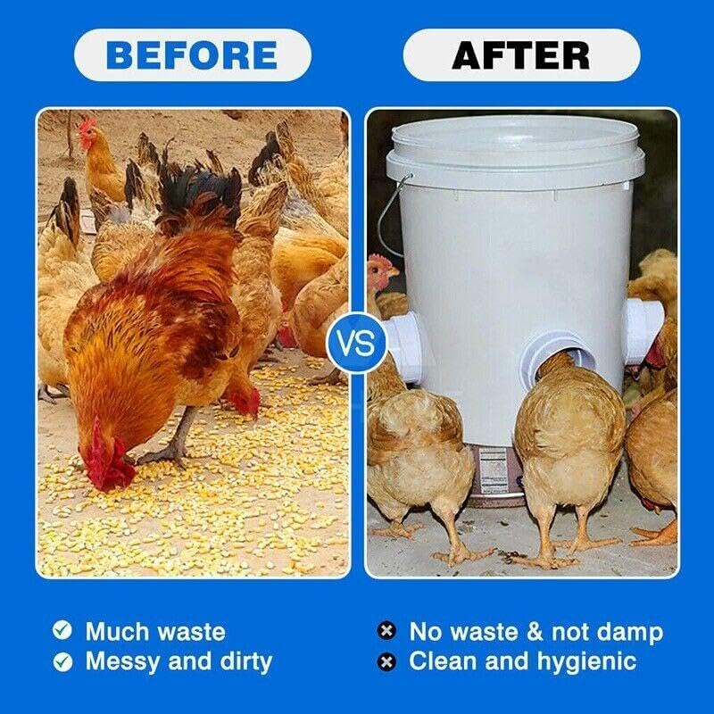 New Chicken Feeder Poultry Pro Feeder DIY Port PVC Gravity Fed Chicken Feeder, Rainproof, Reduces Waste, Includes 4 Feeding Ports and Hole Saw - 5 Pcs/Set (4*Ports+1*Hole Saw) image number 6