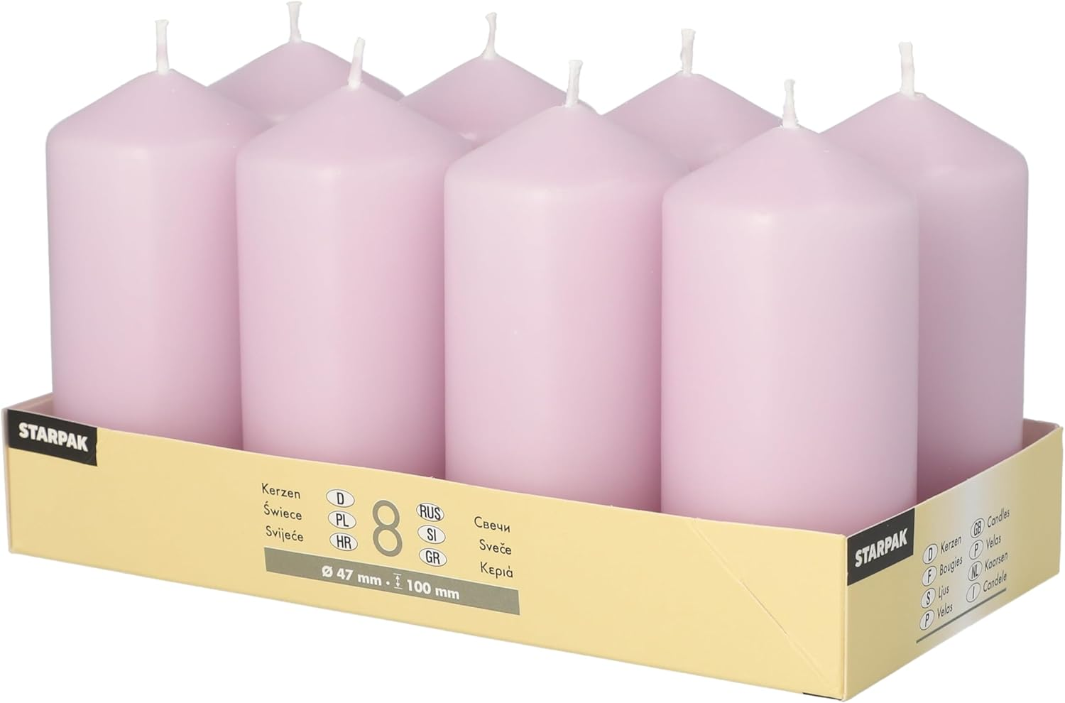 8 Pillar Candles Diameter 47 Mm 100 Mm Lilac image number 2