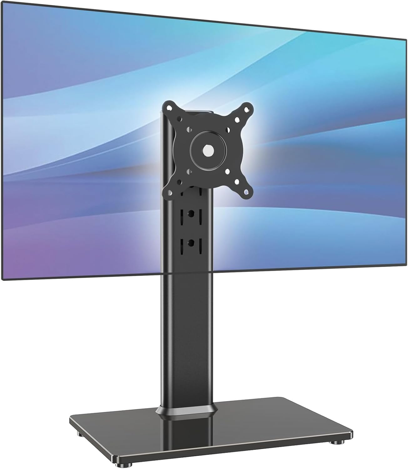 Single Monitor Desk Stand Free-Standing Desk Mount Arm Riser for 13 Inch to 32 Inch Screen Freestanding VESA Mount Base, Adjustable Height, Tilt, Swivel, Rotation, Black AX05TB01