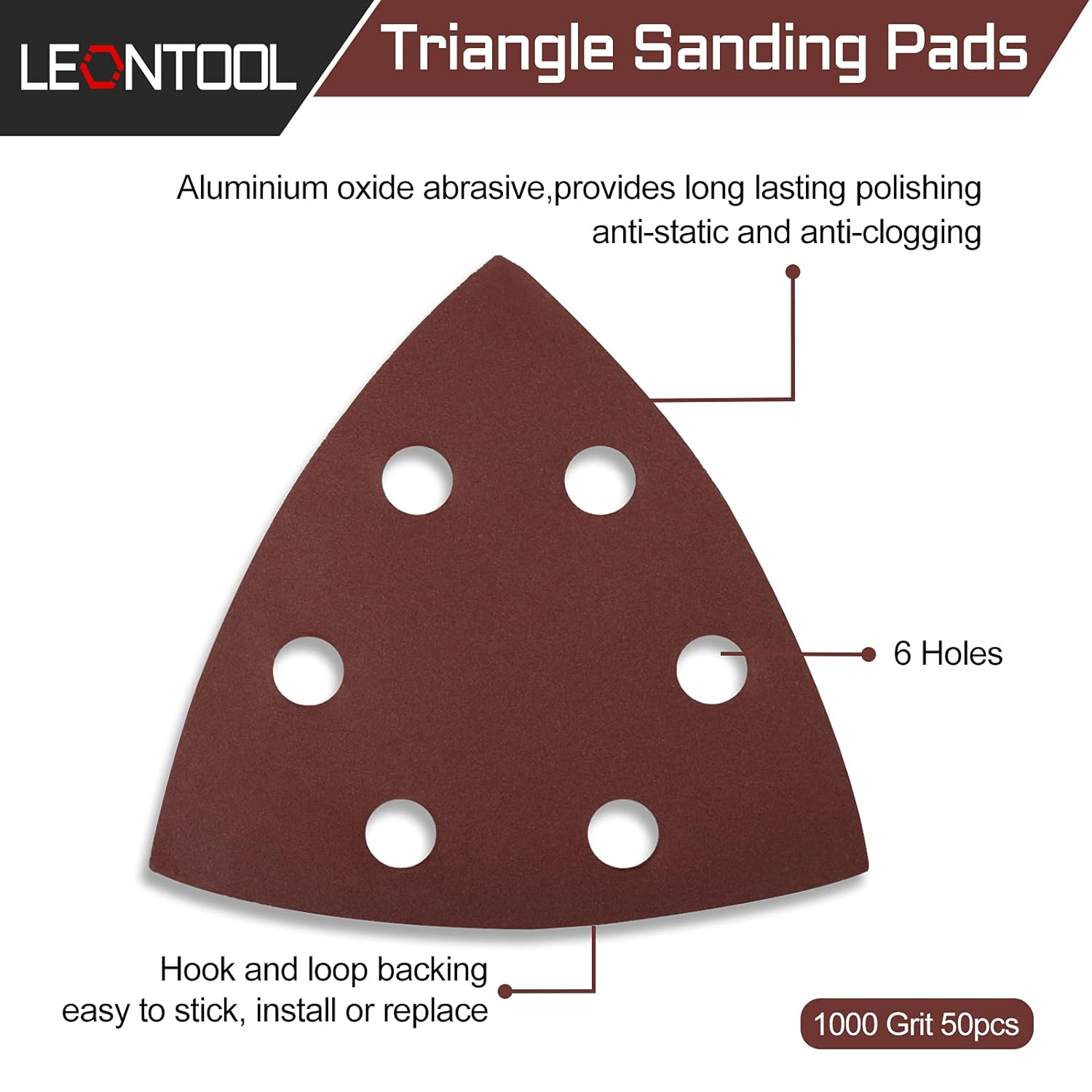 50 Pcs Triangle Sanding Pads 1000 Grit 3-1/2 Inches Hook and Loop Triangle Sandpaper 6 Holes Oscillating Multitool Sanding Pads Detail Sander Sandpaper for Wood Metal Stone Polishing image number 6